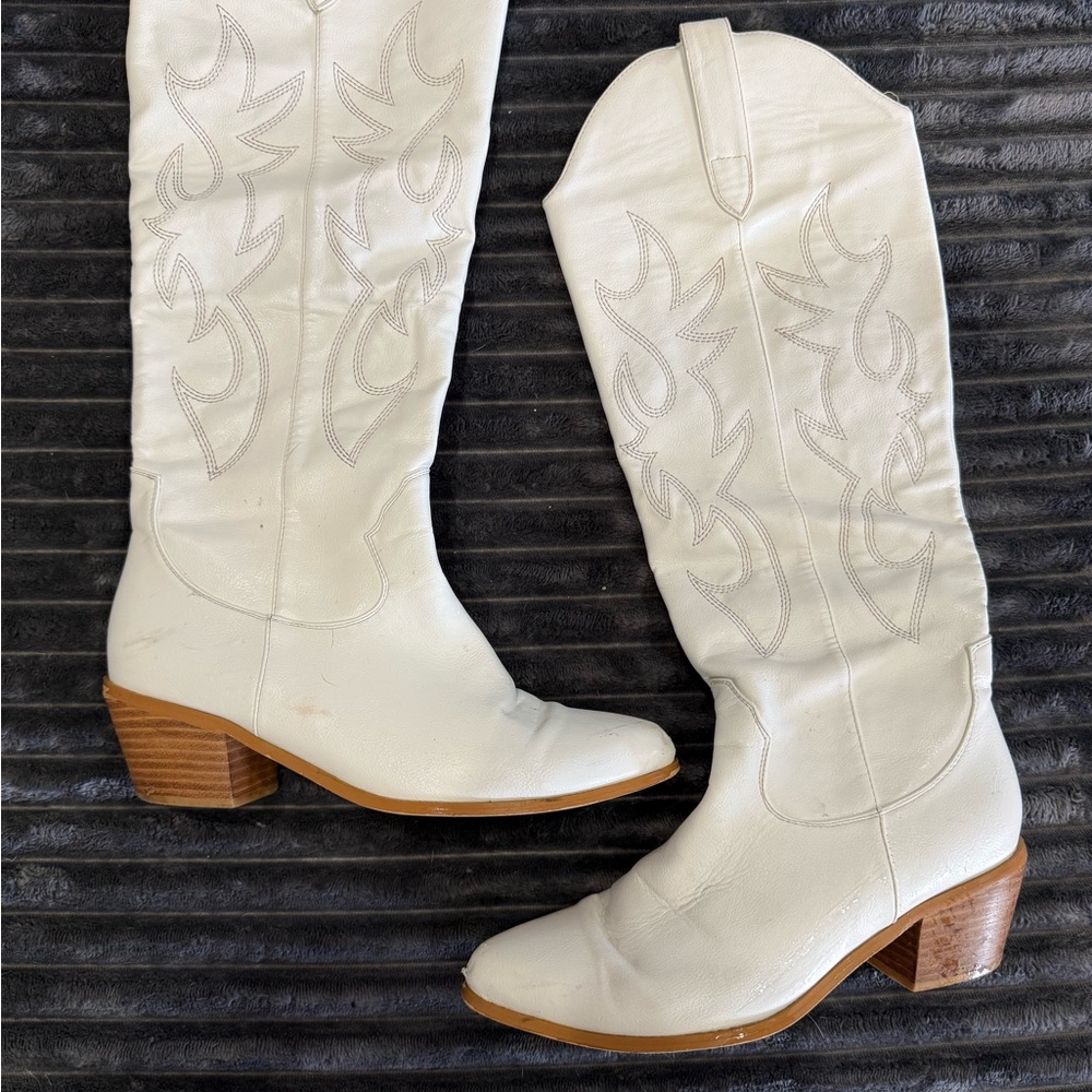 White Western Leather Boots